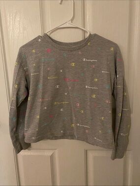 Champion Gray Crewneck with Multicolor Logo Accents